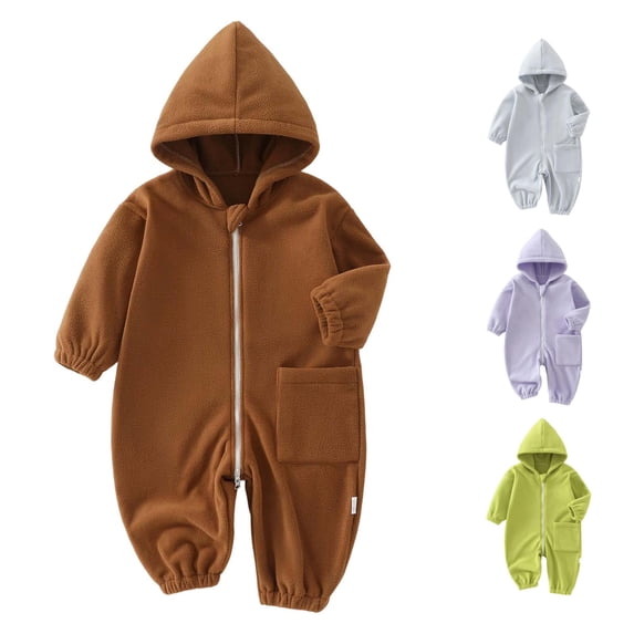 Rhuody Boys Onesies Winter Round Neck Long Sleeve Solid Color Bodysuits 2-3 Years Coffee