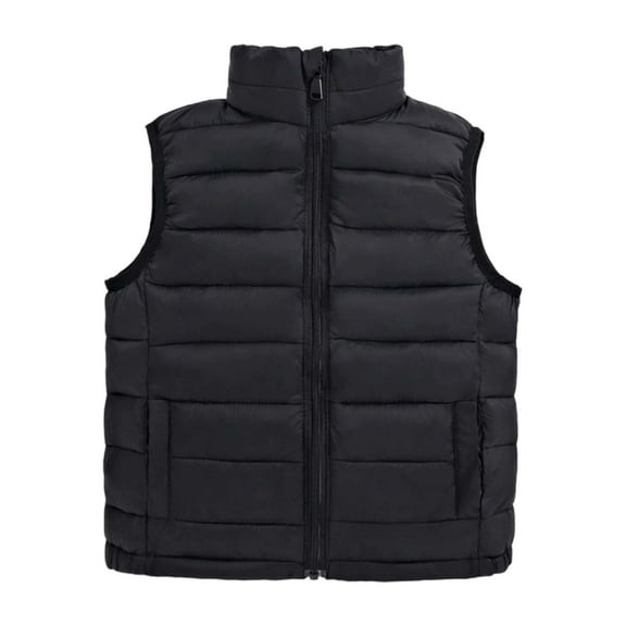 Rhuody Boys' Outerwear Jackets Quilted Vest Outerwear Insulated Sleeveless Jacket For Kids And Youth With Stand Collar Easy Wear Simple Style Durable Winter Coat Black 8-9 Years