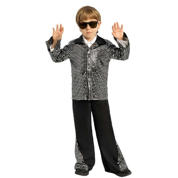 Rhuody Boys Outfits Carnival outfits Set Disco Dance Outfit Kids Performance Stage Wear Party Outfit Handsome Clothes Set Silver 6-8 Years
