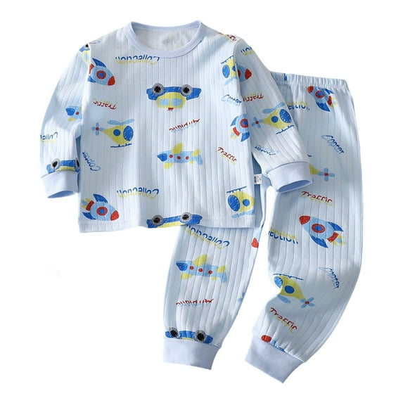 Rhuody Boys Summer Pajamas Animal Print Sleepwear Winter Long Sleeve Top And Pants Round Neck Nightwear Lovely Wear Light Blue2 7-8 Years