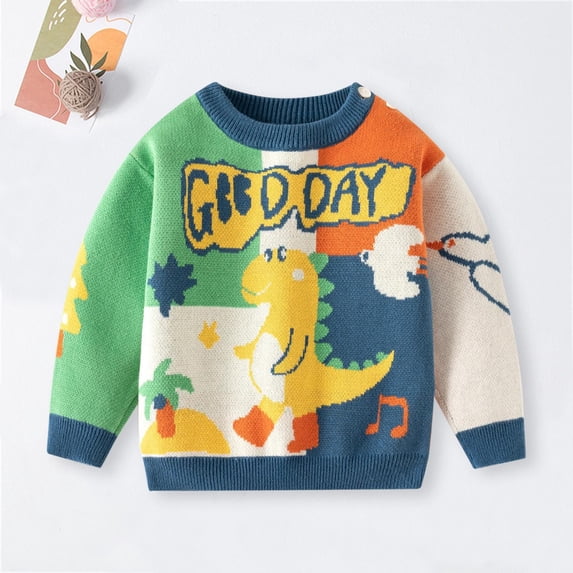 Rhuody Boys Sweaters Long Sleeve Button Sweaters O Neck Graphic Prints Top Trend Wear 18-24 Months Green