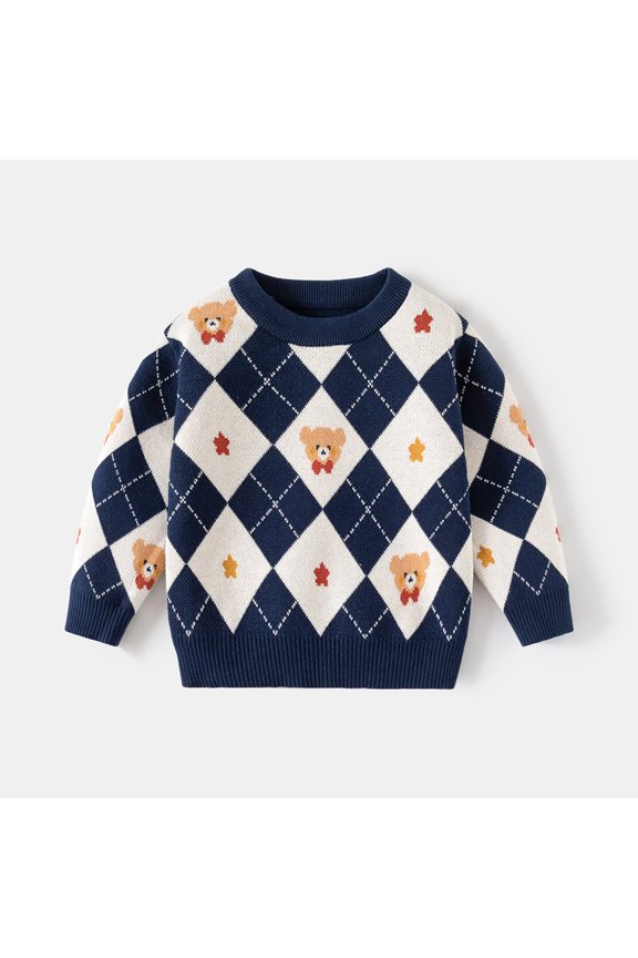 Boys Sweaters Long Sleeve O Neck Top Cartoon Pattern Cardigan Versatile Fall Wear 6-7 Years Navy