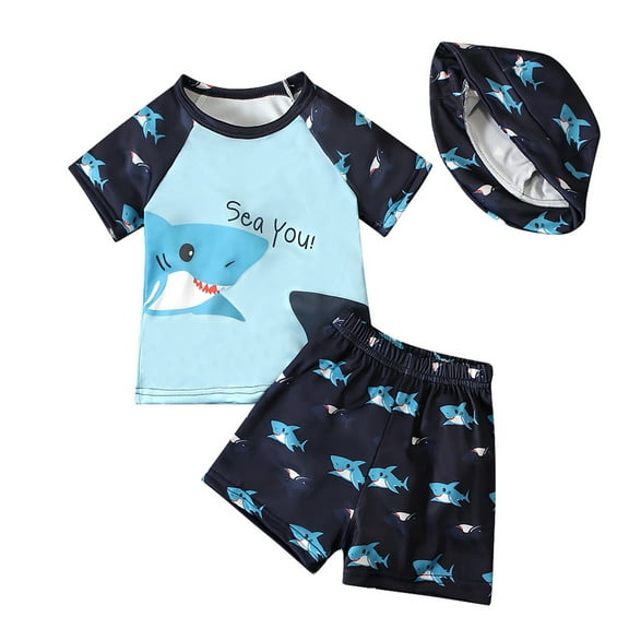 Rhuody Boys Swim Trunks 12-24 Months Baby Two Pieces Swimsuit Set Swimwear Dinosaur Bathing Suit Rash Guards With Hat Casual Boy'S Clothes Blue