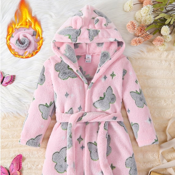 Rhuody Casual Boy Pajamas Long Sleeve Bathrobes Hooded Cartoon Pattern Sleepwear Round Neck Nightwear 5-6 Years Child Cute Clothes Pink