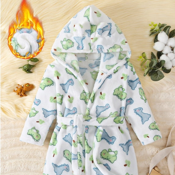 Rhuody Casual Boy Pajamas Long Sleeve Bathrobes Hooded Cartoon Pattern Sleepwear Round Neck Nightwear 6-7 Years Child Basic Clothes White