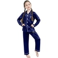 thumbnail image 1 of Rhuody Casual Girl Pajamas Long Sleeve Nightwear Round Neck Cartoon Prints T Shirt Pants Sleepwear 3-4 Years Toddler Relax Fit Clothes Navy, 1 of 3