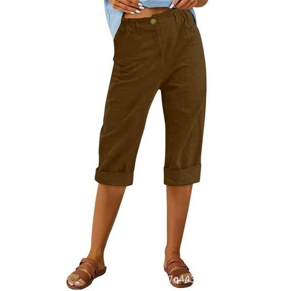 Rhuody Casual Pants For Womens Straight Leg High Waist Slacks Summer Pantalons Solid Color Jeans Basic Wear Coffee L