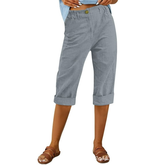 Rhuody Casual Pants For Womens Straight Leg High Waist Slacks Summer Pantalons Solid Color Jeans Durable Clothes Silver Xl