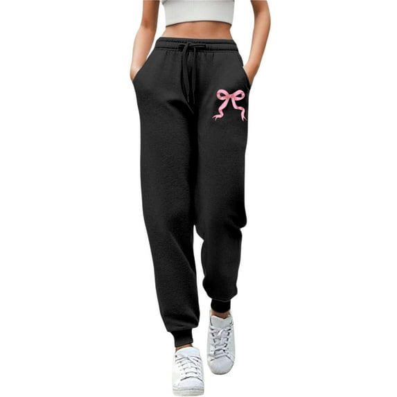 Rhuody Casual Pants For Womens Straight Leg Sweatpants Letter Print Athletic Pants Elastic Waist Trousers Basic Clothes Black L