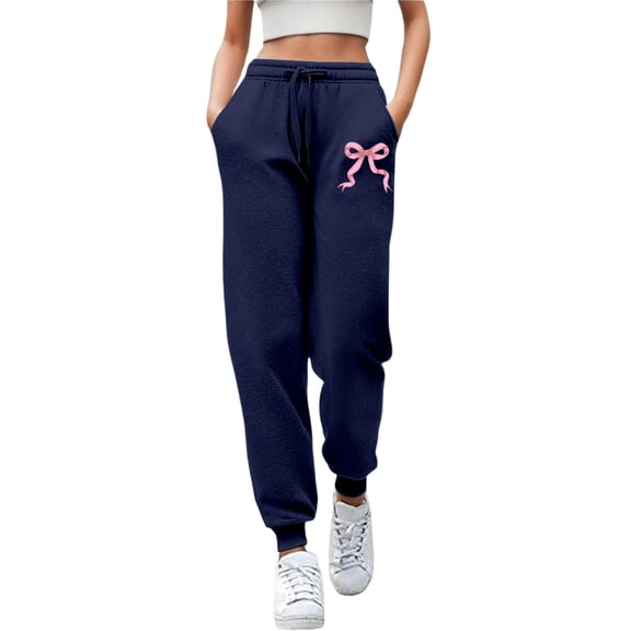 Rhuody Casual Pants For Womens Straight Leg Sweatpants Letter Print Athletic Pants Elastic Waist Trousers Classic Trousers Navy S