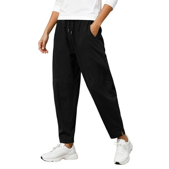 Rhuody Casual Pants For Womens Loose Fit Pure Color Harem Pants Trousers Elastic Waist Linen Blend Fabric For And Leisure Activities Straight Leg Slacks Casual Clothes Black 2Xl