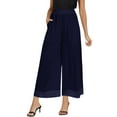 thumbnail image 1 of Rhuody Casual Plus Size Pants For Women Flowy Wide Leg Pants High Waisted Elastic Waistband Chiffon Trousers With Pockets Retro Clothing Dark Blue 3Xl, 1 of 5