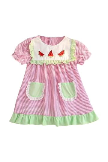 open lace back dress Candy Pink Seersucker Bishop Dress- Watermelons – Swaddle OKC