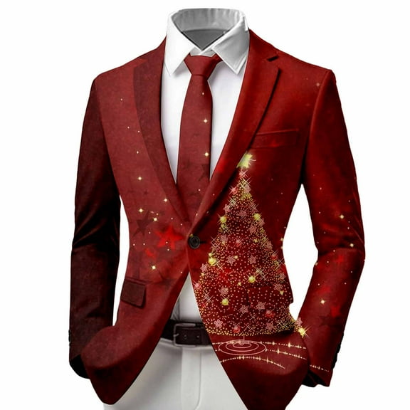 Rhuody Coats For Boys Christmas Suit Jacket Long Sleeve Santa Prints Xmas Blazer Sports Coats One Button Business Jacket With Pocket Caual Cute Winter Outerwear Red 3-4 Years