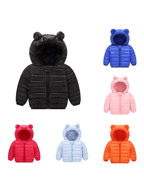Coats For Boys 6-12 Months Winter Long Sleeve Cartoon Graphic Hooded Zipper Windproof Jacket Leisure Wear