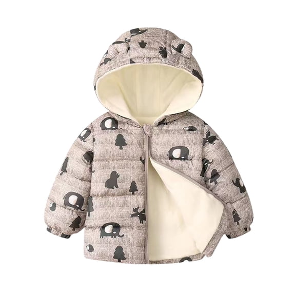 Rhuody Coats For Girls 12-18 Months Winter Coat Animal Go Kart Print Thickened Warm Jacket Kids Outerwear Long Sleeve Tops Lovely Clothes Coffee