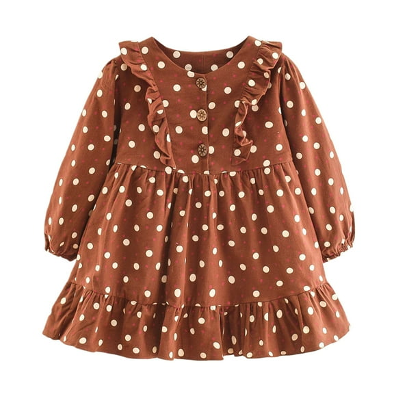 Rhuody Cute Dresses For Girls Long Sleeve Christmas Dress Star Printed Red Santa Round Neck Xmas A Line Dress Toddler Trend Daily Playsuit Coffee 3-4 Years