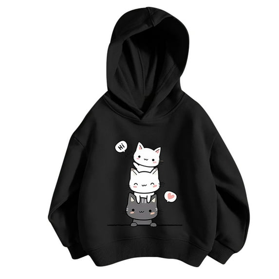 Rhuody Cute Sweatshirts For Girl Kids Sports Shirt Graphic Print Personality Hoodie Pullover Hooded Sweatshirt Fashion Tops Dark Gray 8-9 Years