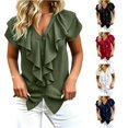 thumbnail image 1 of Rhuody Cute Tops For Women Short Sleeve Blousant With Ruffle Collar Classic Women Clothing Army Green, 1 of 4