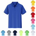 thumbnail image 1 of Rhuody Cute Tops For Women Short Sleeve Summer Work Shirts Button Down Solid Color Lapel Blouse Soft Women Clothing Blue, 1 of 4