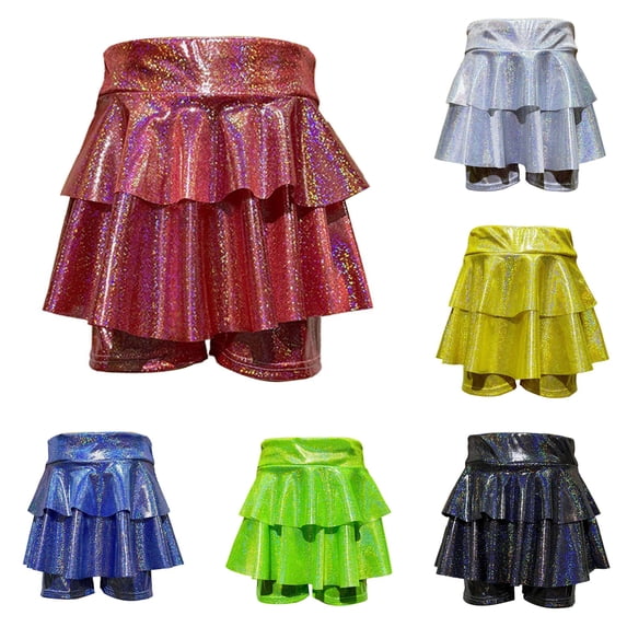 Rhuody Dresses For Girl Sparkly Sequin Dance Dress With Tutu Skirt And Shorts For Performance Play Sun Party Occasions Classic Clothing 6-7 Years Red