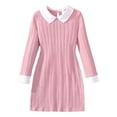thumbnail image 1 of Rhuody Dresses For Girls Dresses Long Sleeve Ribbed Fabric Dress With Notched Collar And Back Button For School Party Outfit Retro Basic Girl Clothes Pink 8-9 Years, 1 of 7