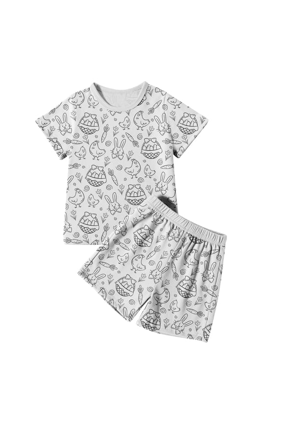 Easter Outfits For Boy Short Sleeve T Shirt Top And Shorts Kids Boys Girls Bunny Printed Sleepwear Set Round neck DIY Pajama Set Cute Summer Clothing 3-4 Years White