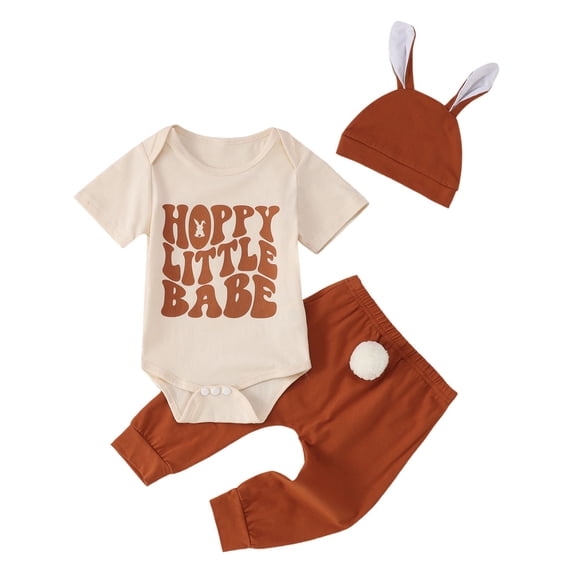 Rhuody Easter Outfits For Boys Spring And Autumn Hoodie Set Baby Rabbit Wool Embroidered Long Sleeved Tops + Trousers Two Piece Set Casual Playsuit Khaki 6-12 Months