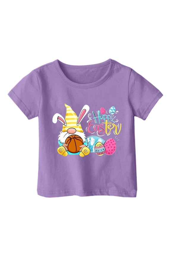 Girl Easter T Shirts Short Sleeve Shirts Crew Neck Tee Bunny Prints Tops Adorable Wear 12-13 Years Purple
