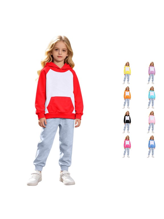 Girl Outfits Crewneck Color Match Matching Set Long Sleeve Hoodies Pants Elegant 2-3 Years Toddler Daily Wear Red