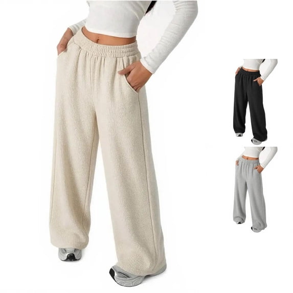 Rhuody Girl Pants Empire Waist Jogger Trousers Solid Color Straight Leg Sweatpants Classic Daily Wear 6-7 Years White