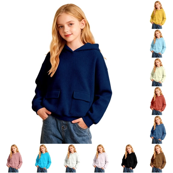 Rhuody Girl'S Fall Sweatshirts Long Sleeve Round Neck Graphic Prints Pullover Hoodies With Pockets Trend Toddler Wear 3-4 Years Navy
