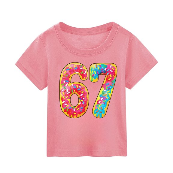 Rhuody Girl Spring T Shirts Short Sleeve Blouse Crewneck Cartoon Prints T Shirt Leisure Tops Classic Basic clothes Pink 5-6 Years