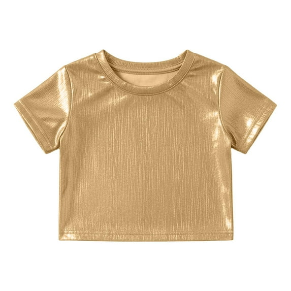 Rhuody Girl Spring T Shirts Short Sleeve Blouse Sequins T Shirt O Neck Tops Adorable Playsuit Gold 9-10 Years
