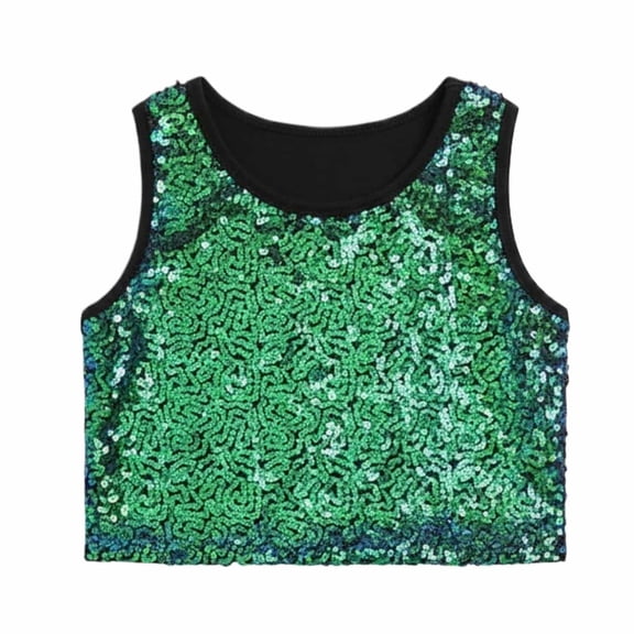 Rhuody Girl T Shirt O Neck Tee Short Sleeve Sequins Tops Blouse Lightweight Clothes Green 3-4 Years