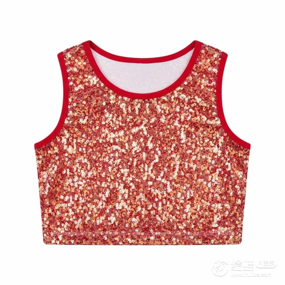 Rhuody Girl T Shirt O Neck Tee Short Sleeve Sequins Tops Blouse Lightweight Wear Watermelon Red 7-8 Years