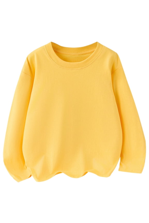 Girl Tops Solid Colored Loose Inner Layer Of Base Shirt Round Neck Blouse Trend Wear Yellow 8-9 Years