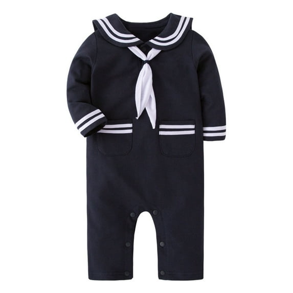 Rhuody Girl Winter Onesies 0-1 Months Crewneck Sailor Stripe Romper Marine Navy Long Sleeve Outfit Comfortable Cozy Clothings Navy
