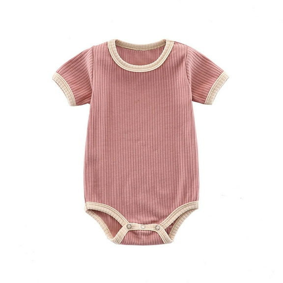 Rhuody Girl Winter Onesies 12-18 Months Short Sleeve Bodysuits Crewneck Ribbed Romper Solid Color Outfit Classic Cozy Clothes Pink