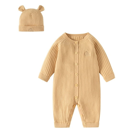Rhuody Girl Winter Onesies 3-6 Months Long Sleeve Knitted Bodysuit Outfit Winter Warm Infant Romper With Matching Hat For Newborn And First Birthday Classic Cozy Clothings Yellow