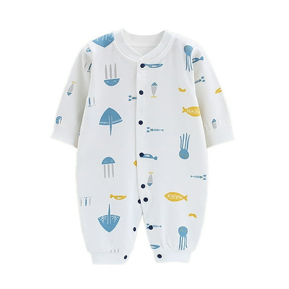 Rhuody Girls Clothes Round Neck Bodysuit Cartoon Prints Long Sleeve Romper Leisure Spring Summer Casual Daily Wears Sky Blue 0-3 Months