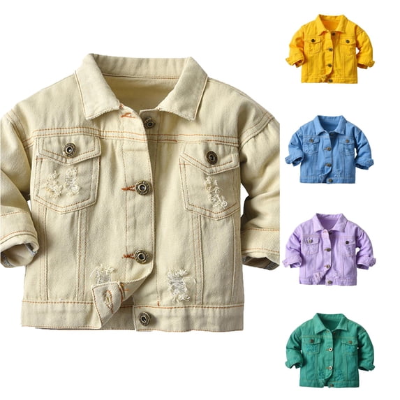 Rhuody Girls Coats 5-6 Years Autumn Long Sleeve Solid Color Outerwear Windproof Windproof Jacket Classic Playsuit