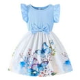 thumbnail image 1 of Rhuody Girls Dresses Children Fly Sleeve Cartoon Prints Bowknot Dresses Clothes Toddler Classic Casual Wear Sky Blue 4-5 Years, 1 of 4