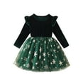 thumbnail image 1 of Rhuody Girls Dresses Long Sleeve Xmas Dresses Party Dance Outfits Kids Snowflake Prints Christmas Dress Cute Basic Daily Wear Green 3-4 Years, 1 of 6
