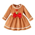 thumbnail image 1 of Rhuody Girls Fall Dress Long Sleeve Christmas Party Dress With Bow Detail Outfit Retro Basic Daily Wear Coffee 6-12 Months, 1 of 8