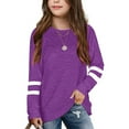 thumbnail image 1 of Rhuody Girls Fall T Shirt Short Sleeve Solid Color Kids Tunic Tops Crewneck Striped Pullover Sweatshirt Crewneck Tee Light Weight Basic Clothes Purple 8-9 Years, 1 of 4