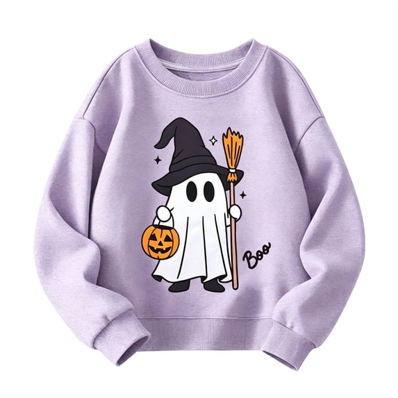 Rhuody Girls Halloween Sweatshirts Long Sleeve Halloween Sweatshirt O Neck Cartoon Graphic Tops Toddler Charm Clothing Purple