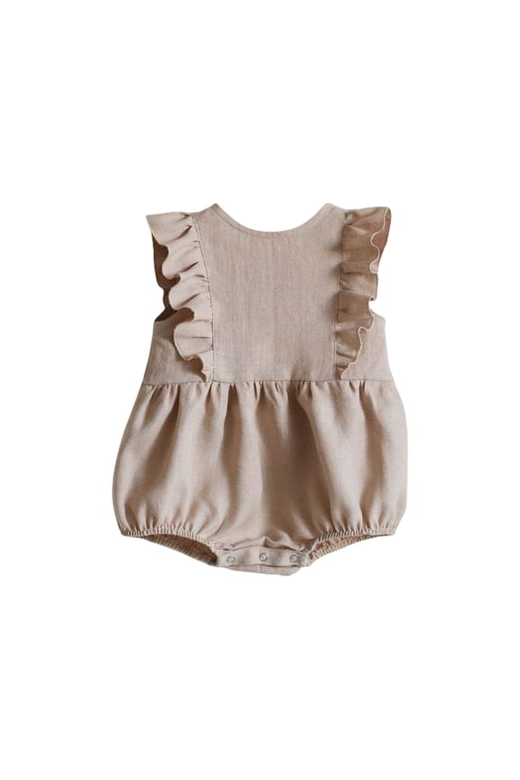 Girls Onesies Baby Rompers Summer Ruffle Sleeveless Crew Neck Baby Solid Color Jumpsuit Leisure Wear Khaki 6-12 Months