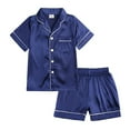 thumbnail image 1 of Rhuody Girls Pajamas 2-3 Years Summerset Satin Silk Short Sleeves Sleepwear 2 Piece Button Down Classic Nightwear Shorts Toddler Lightweight Outfits Blue, 1 of 9