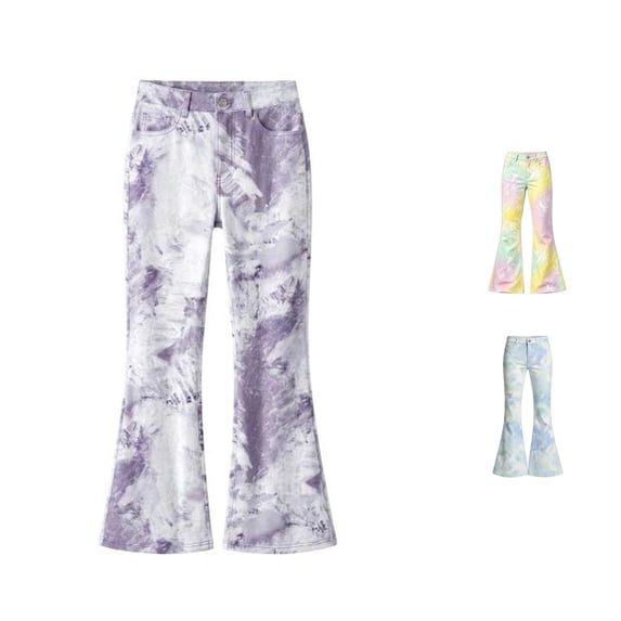 Rhuody Girls Pants Straight Leg Flare Trousers Gradient Empire Waist Slacks Cute Bottoms 7-8 Years Multicolour3